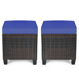 2 Pieces Patio Rattan Ottoman Set with Removable Cushions