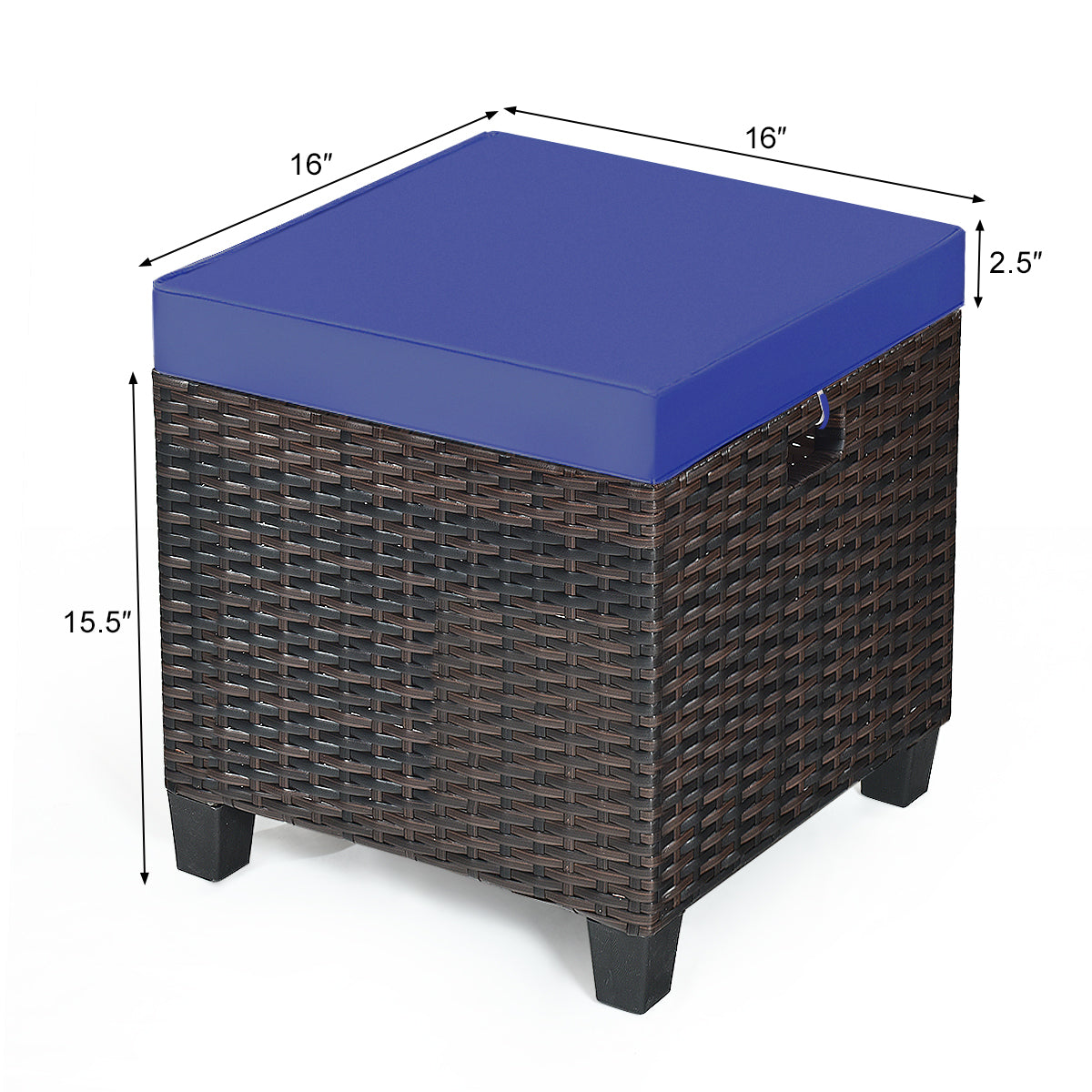 2 Pieces Patio Rattan Ottoman Set with Removable Cushions