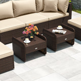 2 Pieces Outdoor Patio PE Wicker Ottomans with Removable Cushions