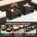 2 Pieces Outdoor Patio PE Wicker Ottomans with Removable Cushions