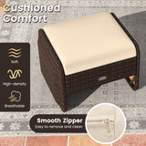 2 Pieces Outdoor Patio PE Wicker Ottomans with Removable Cushions