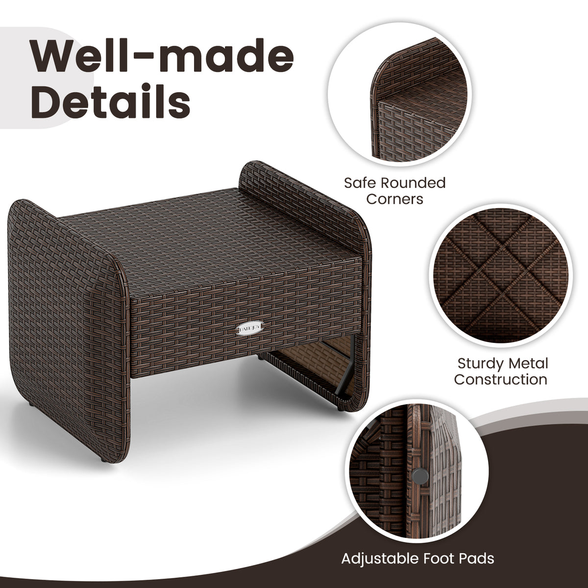 2 Pieces Outdoor Patio PE Wicker Ottomans with Removable Cushions