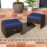 2 Pieces Outdoor Patio PE Wicker Ottomans with Removable Cushions
