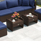 2 Pieces Outdoor Patio PE Wicker Ottomans with Removable Cushions