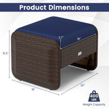2 Pieces Outdoor Patio PE Wicker Ottomans with Removable Cushions