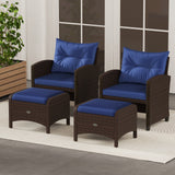 2 Pieces Outdoor Patio PE Wicker Ottomans with Removable Cushions