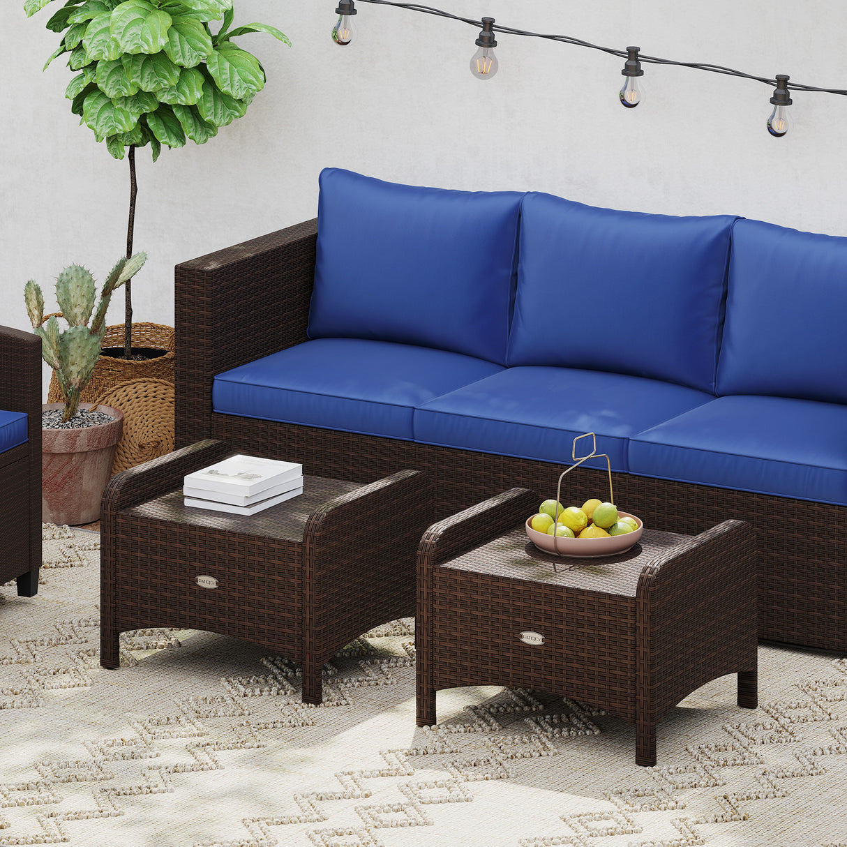 2 Pieces Outdoor Patio PE Wicker Ottomans with Removable Cushions