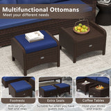 2 Pieces Outdoor Patio PE Wicker Ottomans with Removable Cushions