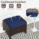 2 Pieces Outdoor Patio PE Wicker Ottomans with Removable Cushions