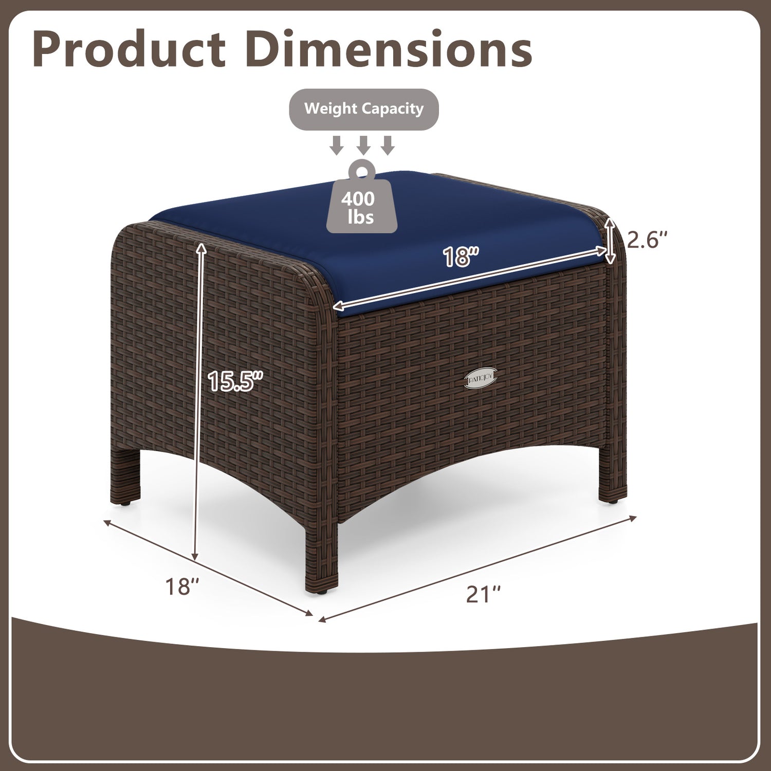 2 Pieces Outdoor Patio PE Wicker Ottomans with Removable Cushions