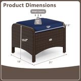 2 Pieces Outdoor Patio PE Wicker Ottomans with Removable Cushions