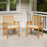 2 Pieces Patio Dining Chairs Outdoor Acacia Wood Armchairs Bistro Conversation Furniture-White