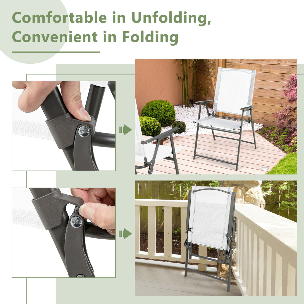 2 Pieces Patio Folding Chairs with Armrests for Deck Garden Yard