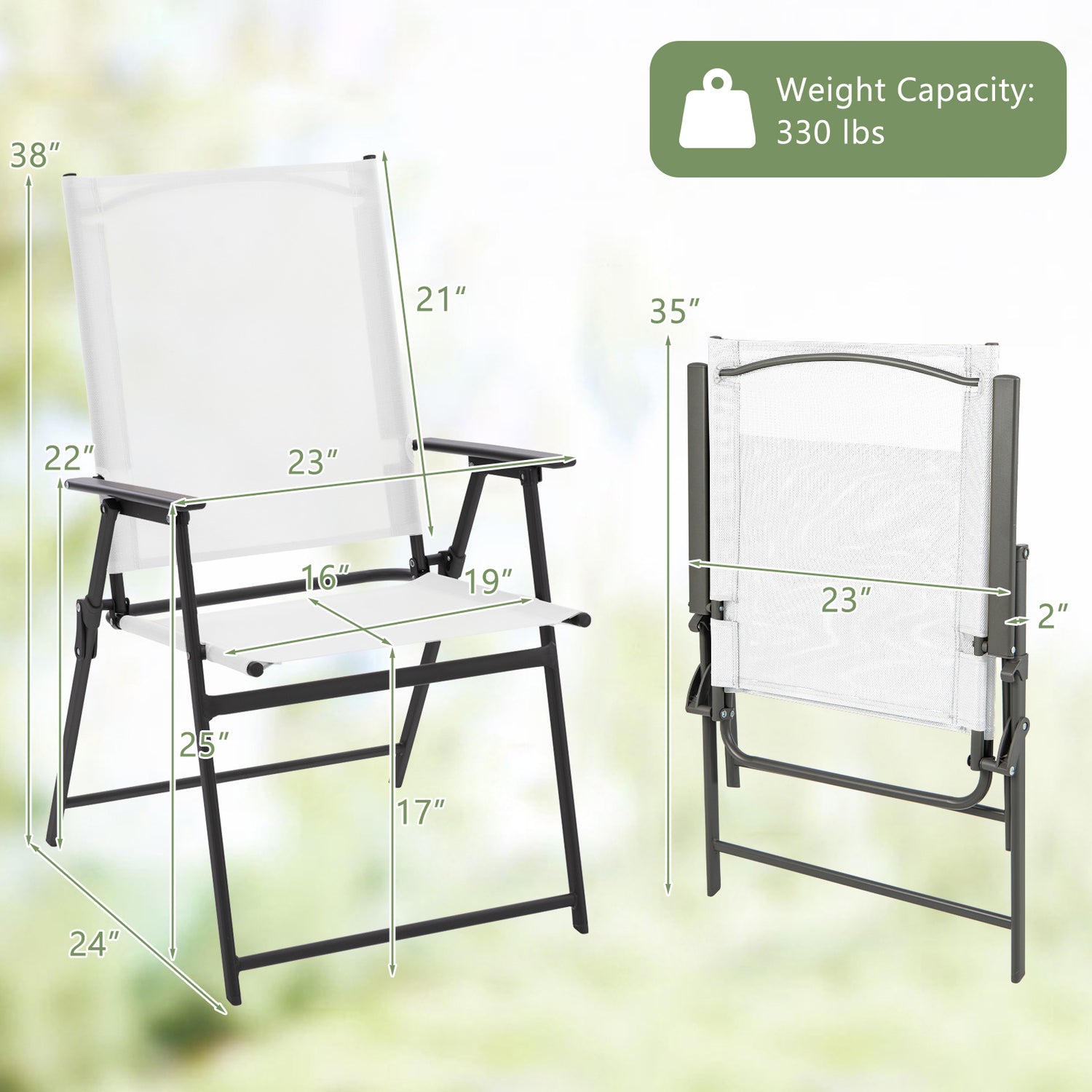 2 Pieces Patio Folding Chairs with Armrests for Deck Garden Yard