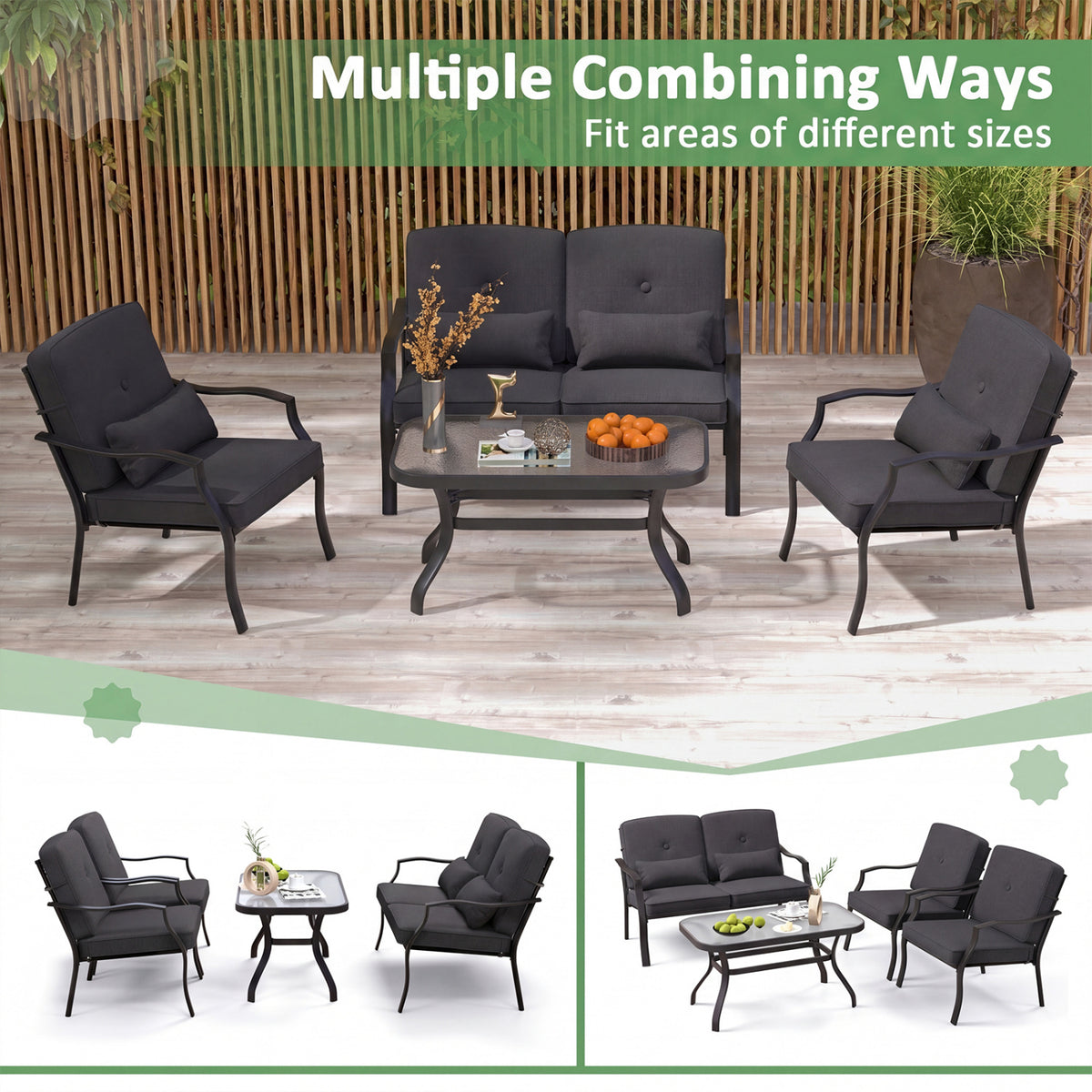 2 Piece Patio Metal Chairs with Seat and Back Cushions