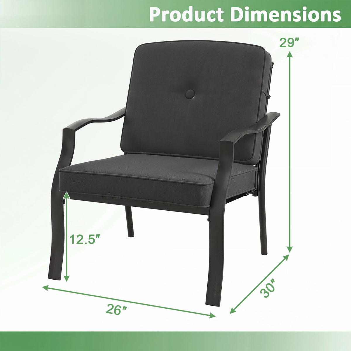 2 Piece Patio Metal Chairs with Seat and Back Cushions