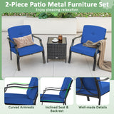 2 Pieces Patio Metal Chairs with Seat and Back Cushions for Yard-Navy