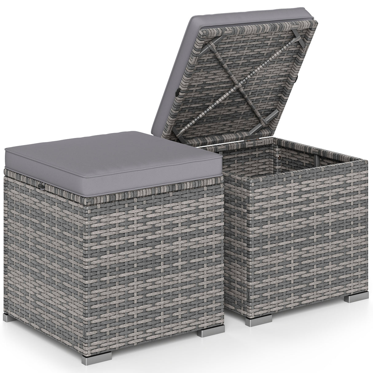 2 Pieces Patio Ottoman with Removable Cushions