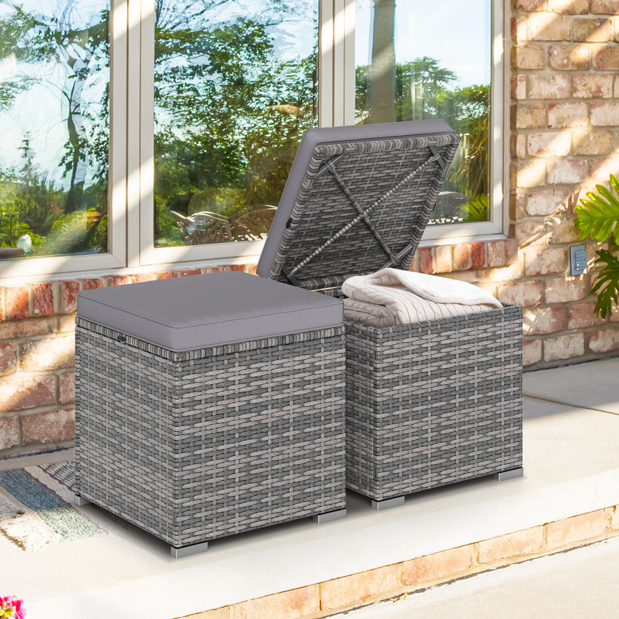 2 Pieces Patio Ottoman with Removable Cushions