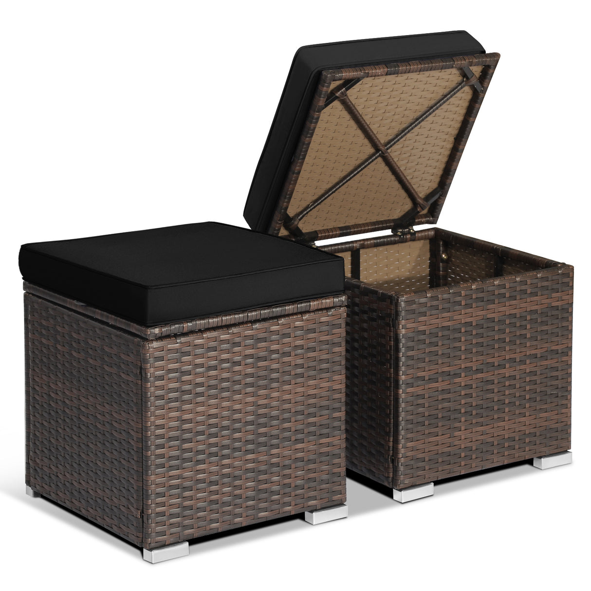 2 Pieces Patio Ottoman with Removable Cushions