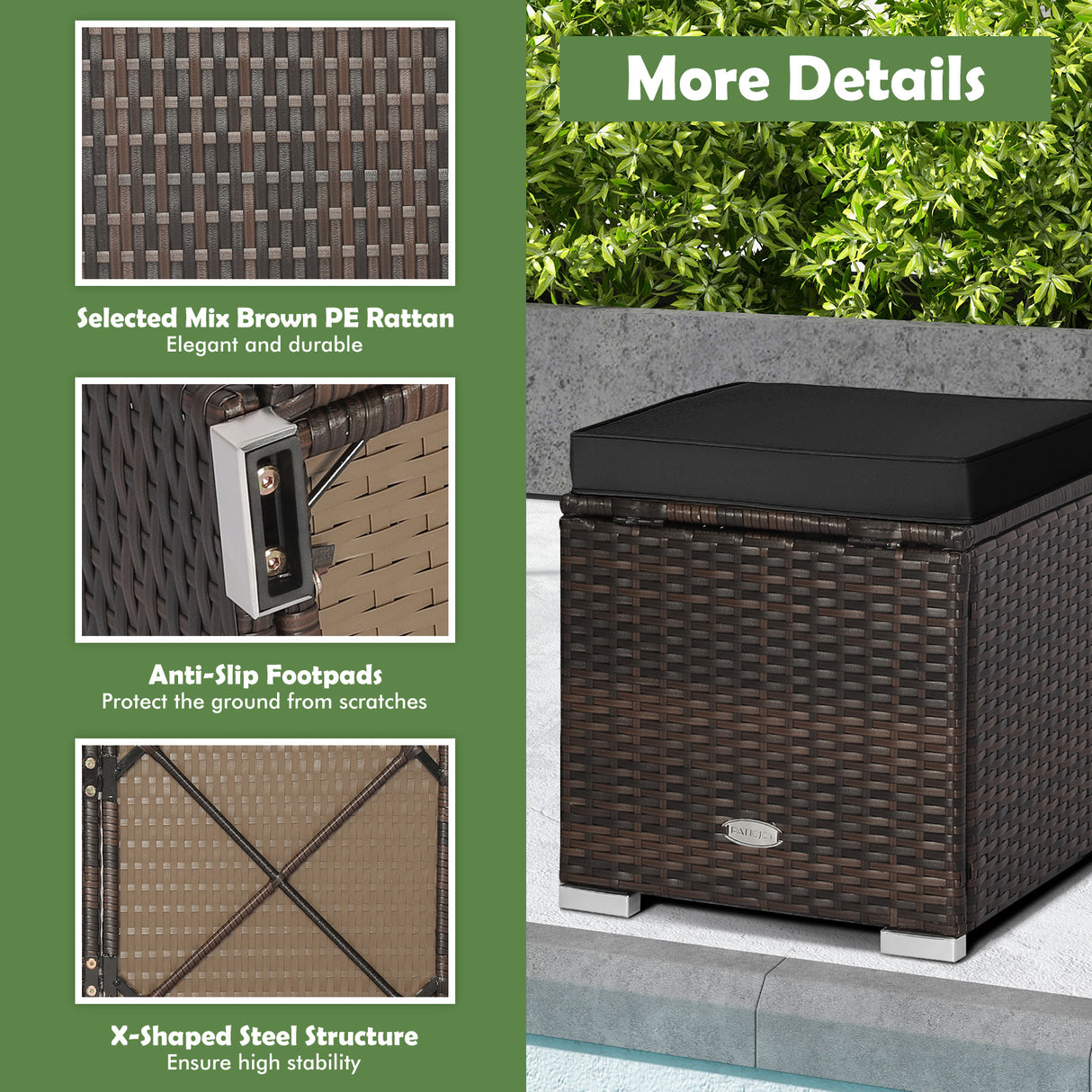 2 Pieces Patio Ottoman with Removable Cushions