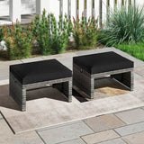 2 Pieces Patio PE Rattan Ottomans with Soft Zippered Cushions for Deck