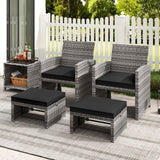 2 Pieces Patio PE Rattan Ottomans with Soft Zippered Cushions for Deck