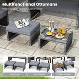 2 Pieces Patio PE Rattan Ottomans with Soft Zippered Cushions for Deck