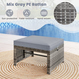 2 Pieces Patio PE Rattan Ottomans with Soft Zippered Cushions for Deck