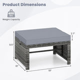 2 Pieces Patio PE Rattan Ottomans with Soft Zippered Cushions for Deck