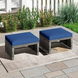 2 Pieces Patio PE Rattan Ottomans with Soft Zippered Cushions for Deck