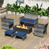 2 Pieces Patio PE Rattan Ottomans with Soft Zippered Cushions for Deck