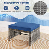 2 Pieces Patio PE Rattan Ottomans with Soft Zippered Cushions for Deck