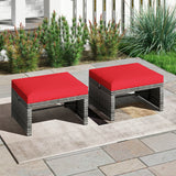 2 Pieces Patio PE Rattan Ottomans with Soft Zippered Cushions for Deck