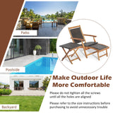 3 Pieces Patio Rattan Folding Lounge Chair Set of 2 with Acacia Wood Table