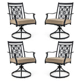 2 Pieces Patio Swivel Chairs with Blossom Pattern Backrest and Cushions-Black