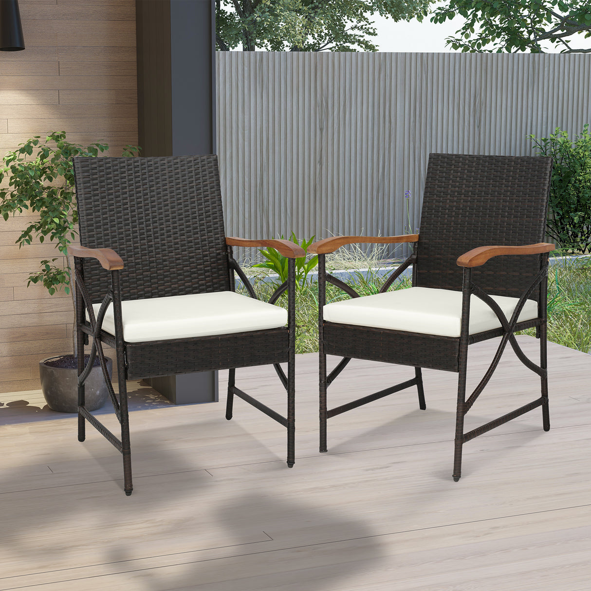 Set of 2/4 Patio Wicker Dining Chairs with Soft Zippered Cushion