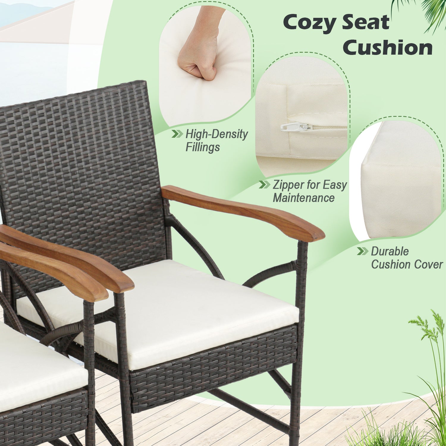 Set of 2/4 Patio Wicker Dining Chairs with Soft Zippered Cushion