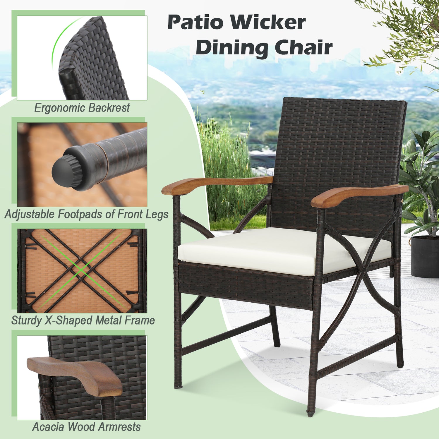 Set of 2/4 Patio Wicker Dining Chairs with Soft Zippered Cushion
