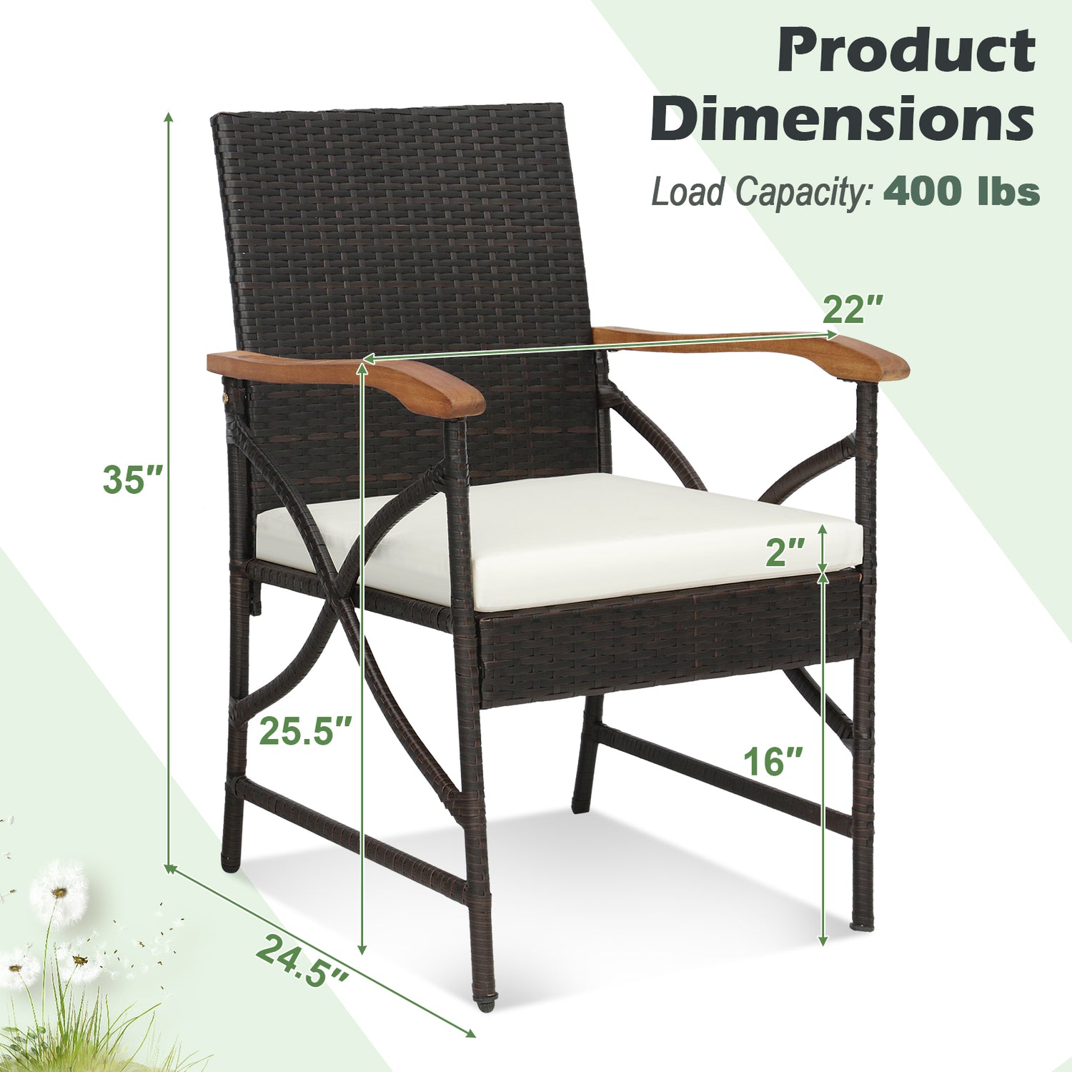 Set of 2/4 Patio Wicker Dining Chairs with Soft Zippered Cushion