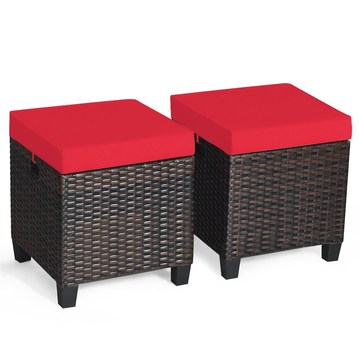 2 Pieces Patio Rattan Ottoman Set with Removable Cushions