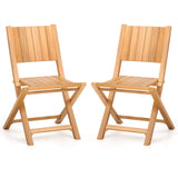 2 Pieces Teak Wood Outdoor Dining Chairs with Slatted Seat