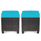 2 Pieces Patio Rattan Ottoman Set with Removable Cushions