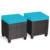 2 Pieces Patio Rattan Ottoman Set with Removable Cushions