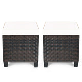 2 Pieces Patio Rattan Ottoman Set with Removable Cushions