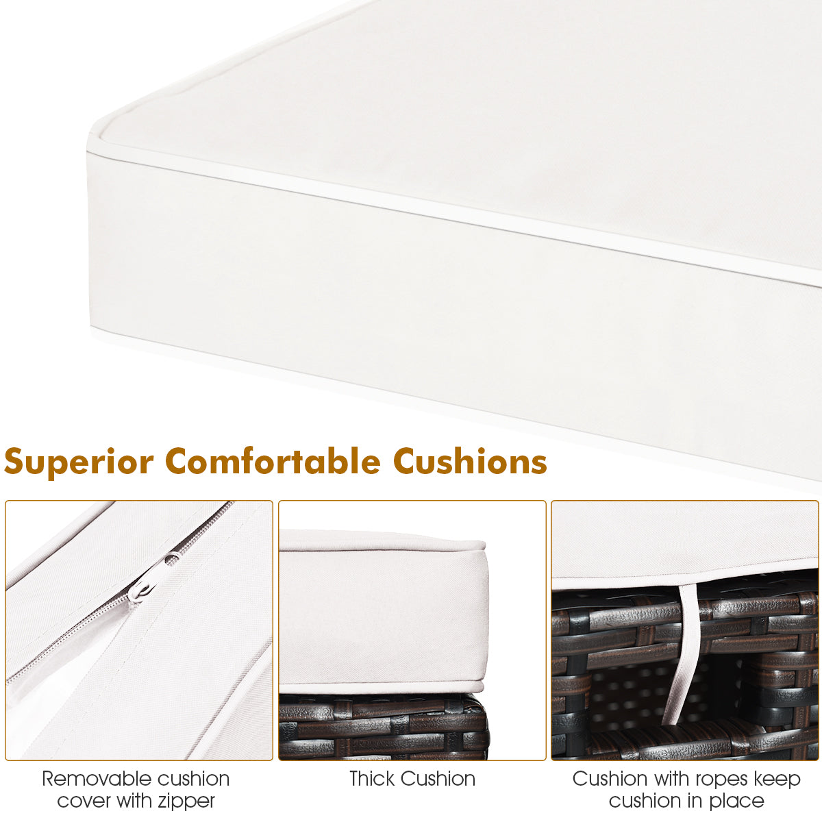 2 Pieces Patio Rattan Ottoman Set with Removable Cushions