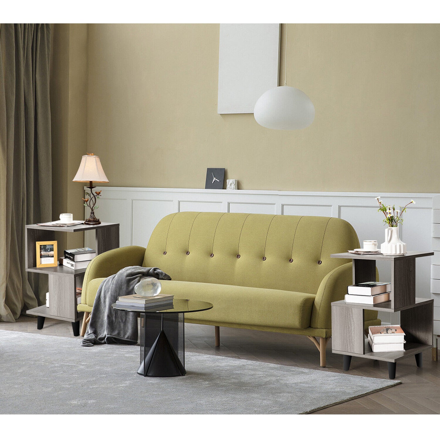 2 Pieces Wooden Modern Nightstand Set with Legs for Living Room