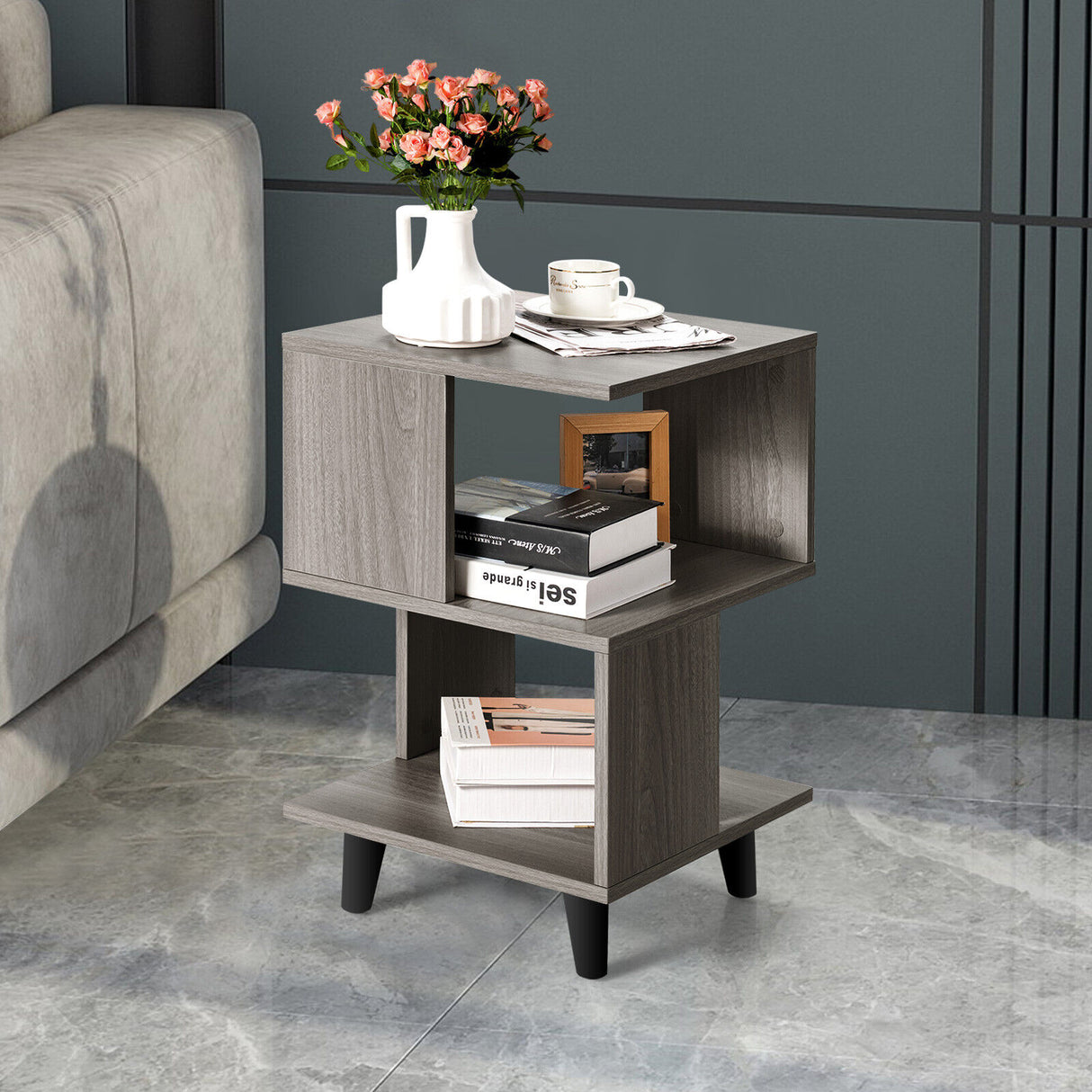 2 Pieces Wooden Modern Nightstand Set with Legs for Living Room
