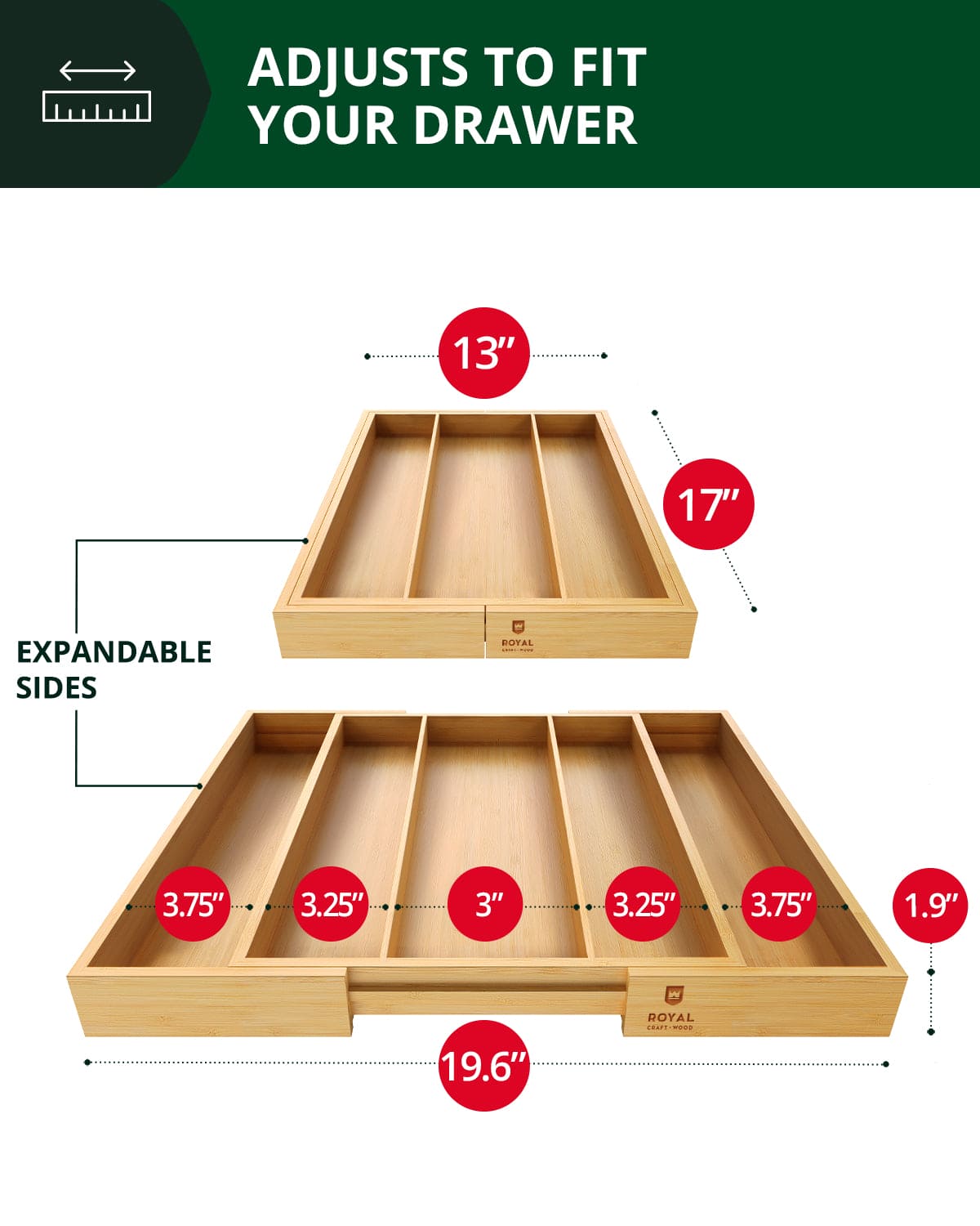 Utensil Drawer Organizer, Natural (5 Slots)