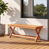 2-Seat Wooden Garden Patio Bench with X-Shaped Legs-Set of 2